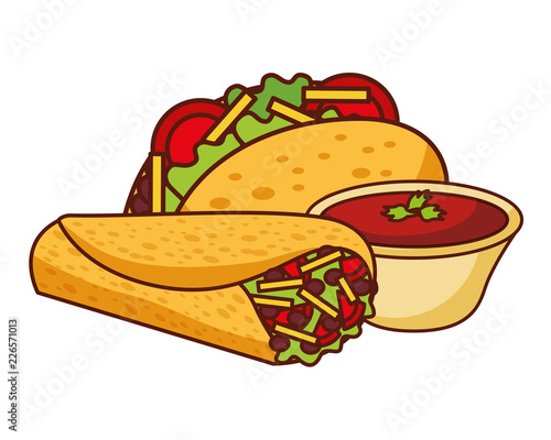 taco burrito and sauce mexican food traditional