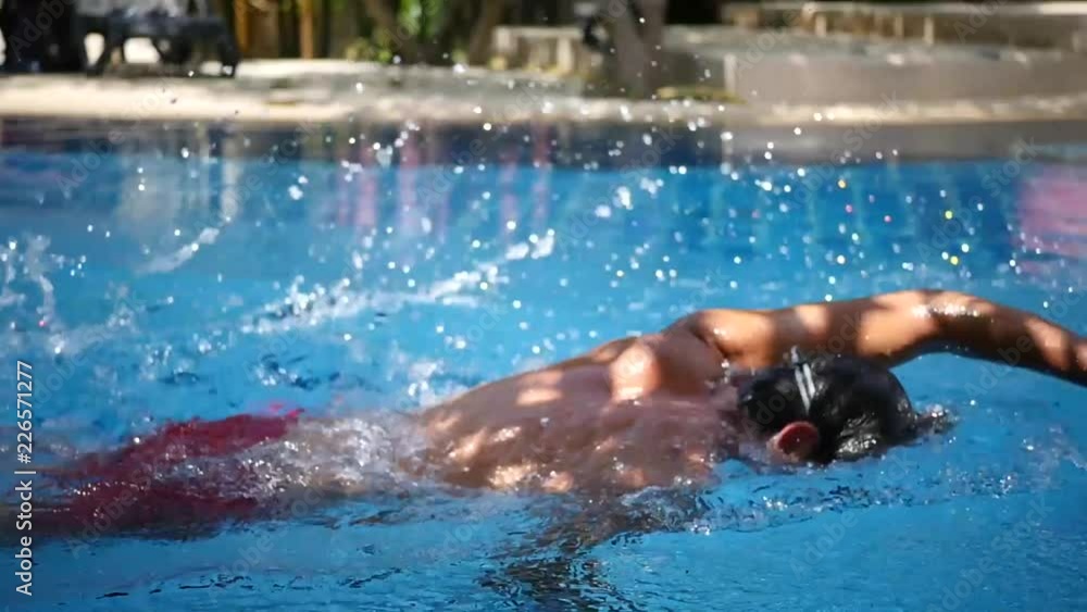 A man swims with glasses in the pool at the hotel. HD, 1920x1080, slow motion A man swims with glasses in the pool at the hotel. HD, 1920x1080, slow motion