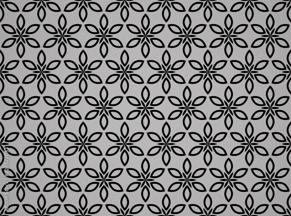 Flower geometric pattern. Seamless vector background. Black and grey ornament. Ornament for fabric, wallpaper, packaging, Decorative print Flower geometric pattern. Seamless vector background. Black and grey ornament. Ornament for fabric, wallpaper, packaging, Decorative print