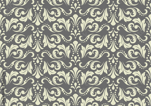 Wallpaper in the style of Baroque. Seamless vector background. Grey floral ornament. Graphic pattern for fabric, wallpaper, packaging. Ornate Damask flower ornament