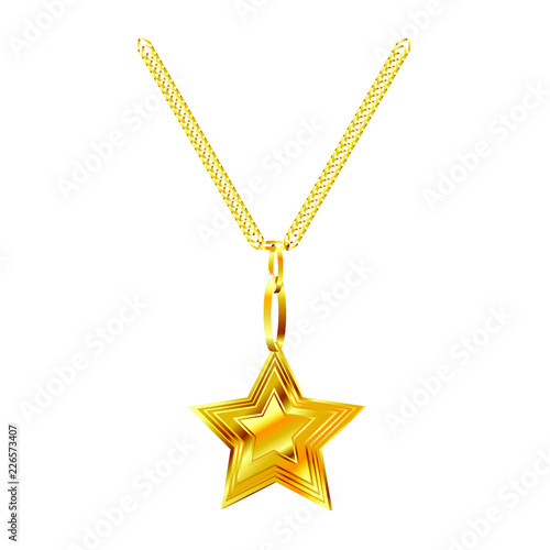 Golden Pendant. Chain with Star Isolated on White Background