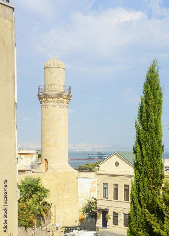 Baku Minaret with Caspian Sea View
