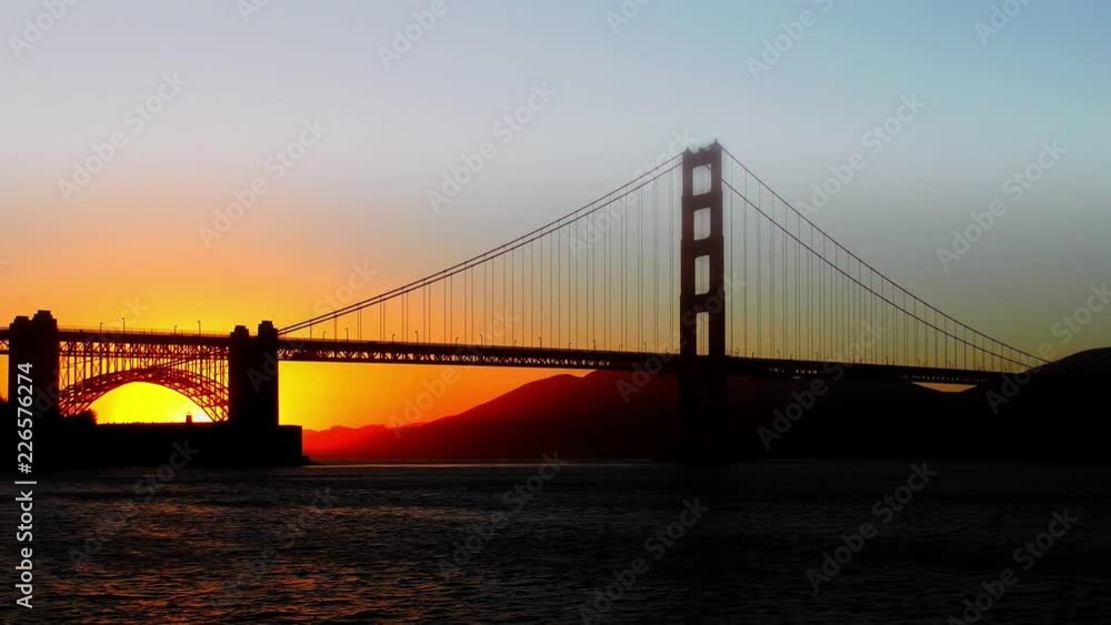 The Golden Gate Bridge at sunset as seen from Chrissy Field, San Francisco, California, USA The Golden Gate Bridge at sunset as seen from Chrissy Field, San Francisco, California, USA