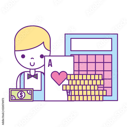 male croupier bingo card coins casino game