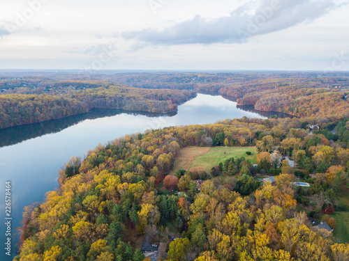 Photography Aerial of Loch Raven Reservoir in Baltimore County, Maryland during Fall