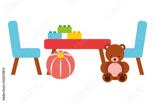 table and chairs ball blocks toys kids