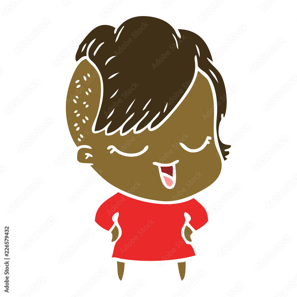 happy flat color style cartoon girl