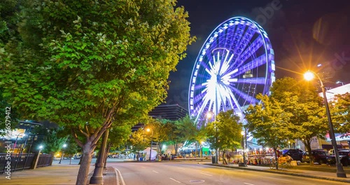 Downtown Atlanta Ferris Wheel at Night Timelapse. a night timelapse of the ferris wheel in downtown Atlanta and street