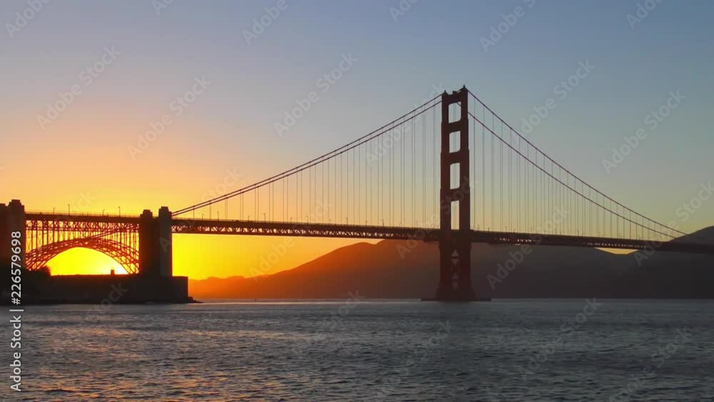 The Golden Gate Bridge at sunset as seen from Chrissy Field, San Francisco, California, USA The Golden Gate Bridge at sunset as seen from Chrissy Field, San Francisco, California, USA