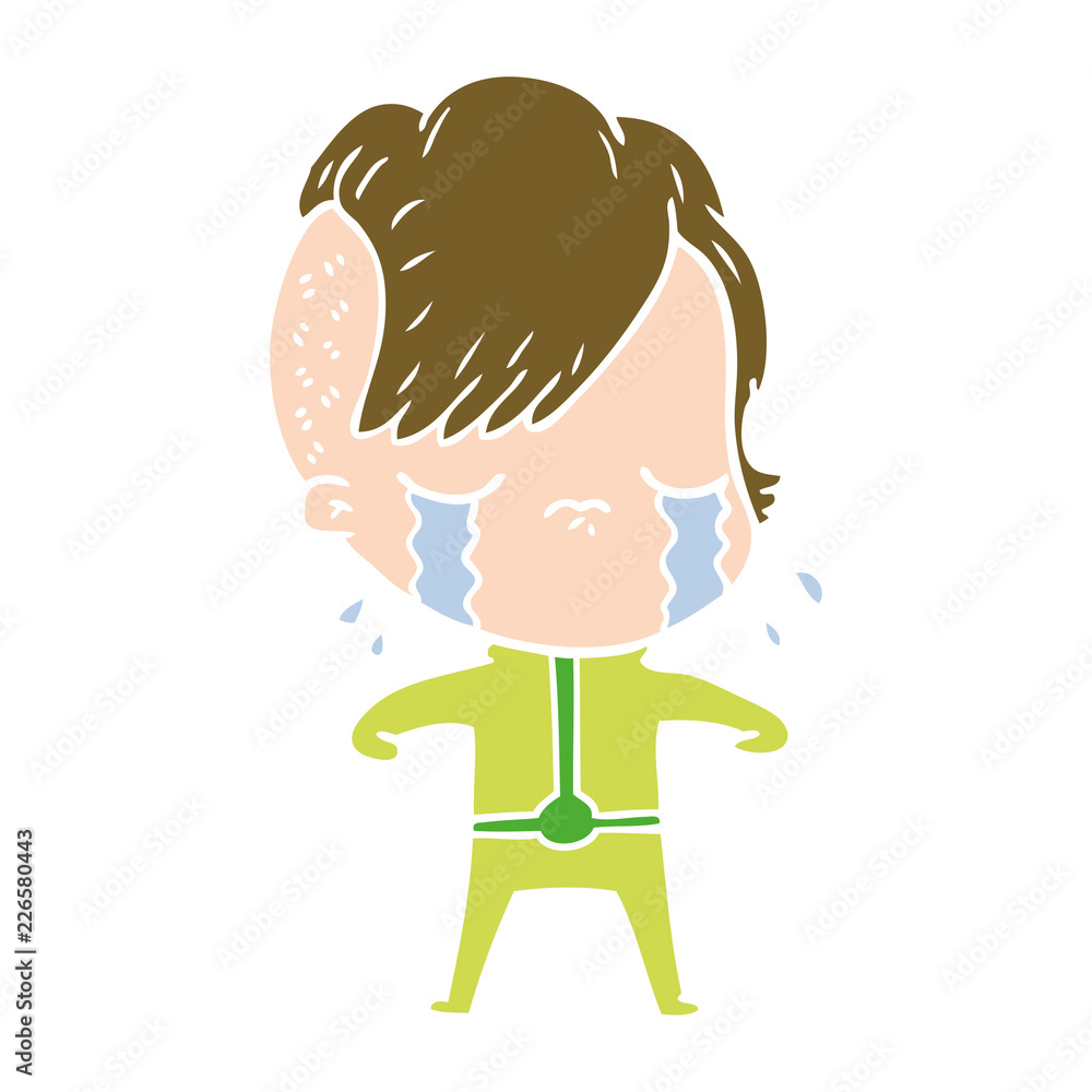 flat color style cartoon crying girl flat color style cartoon crying girl
