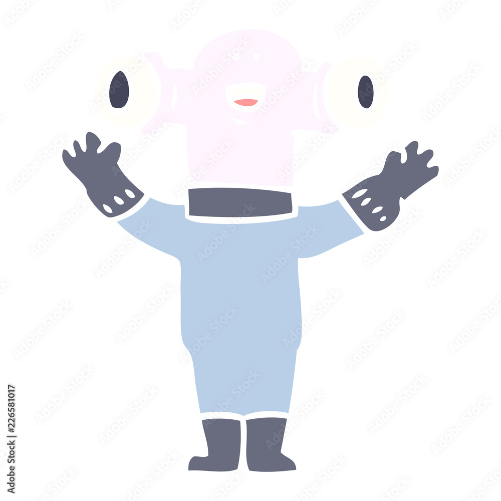 friendly flat color style cartoon alien waving
