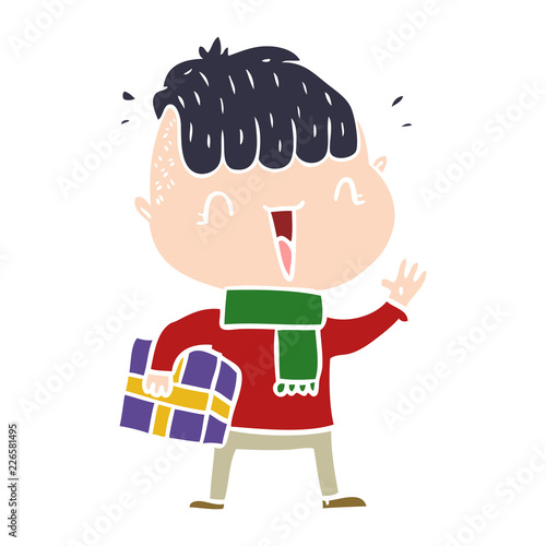 flat color style cartoon happy boy surprised