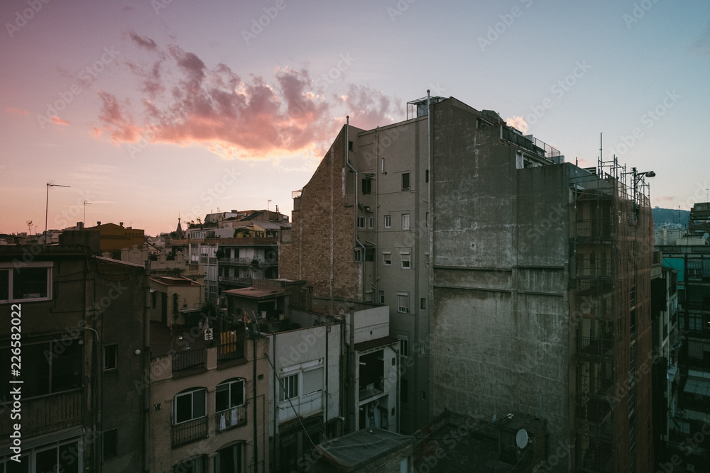 View at sunset from a rooftop in Barcelona View at sunset from a rooftop in Barcelona