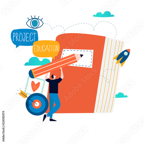 Education, online training courses, distance education flat vector illustration. Internet studying, online classes, tutorials, e-learning, online education design for mobile and web graphics