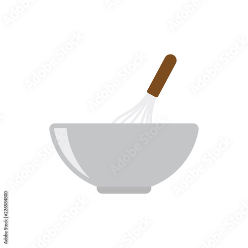 Bowl with whisk for shaking eggs, vector illustration.