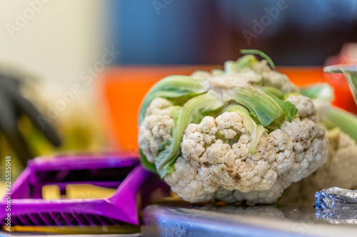 Cauliflower Laying on Kitchen Table