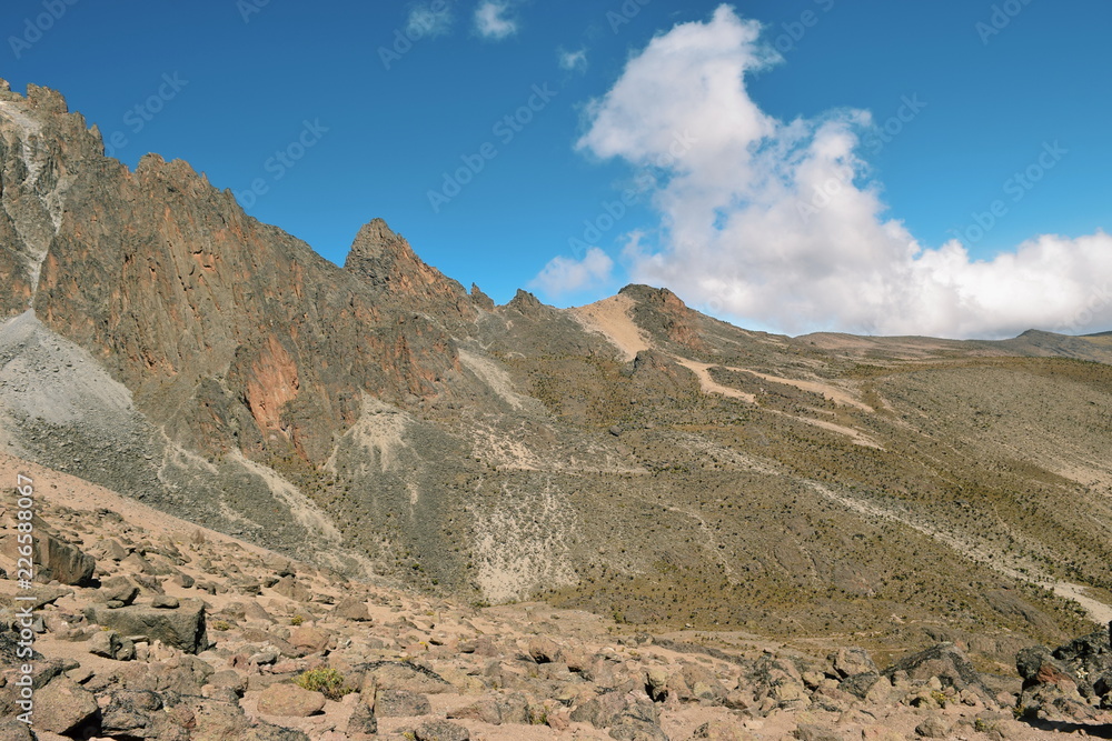 Volcanic rock formations at Mount Kenya, Kenya