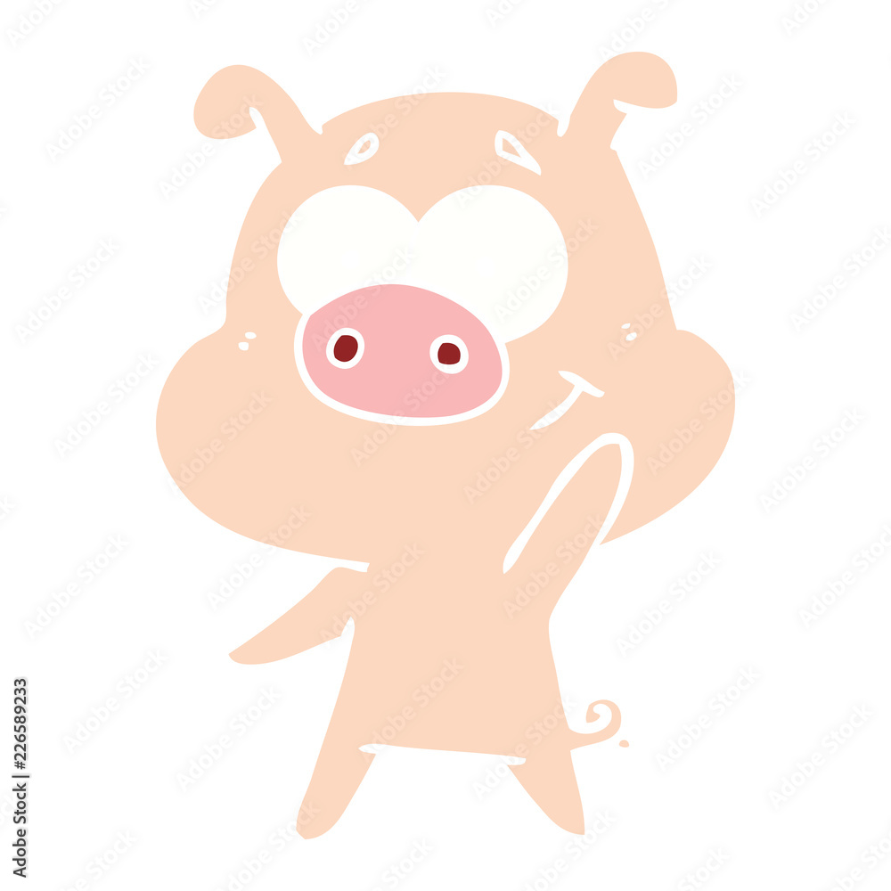 Fototapeta premium happy flat color style cartoon pig