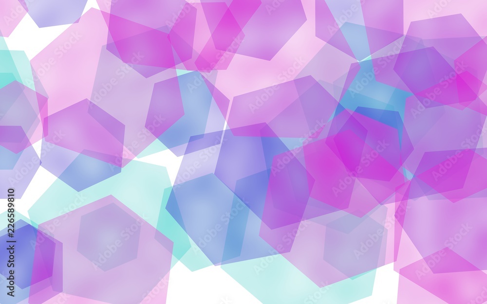 Multicolored translucent hexagons on white background. Pink tones. 3D illustration Multicolored translucent hexagons on white background. Pink tones. 3D illustration