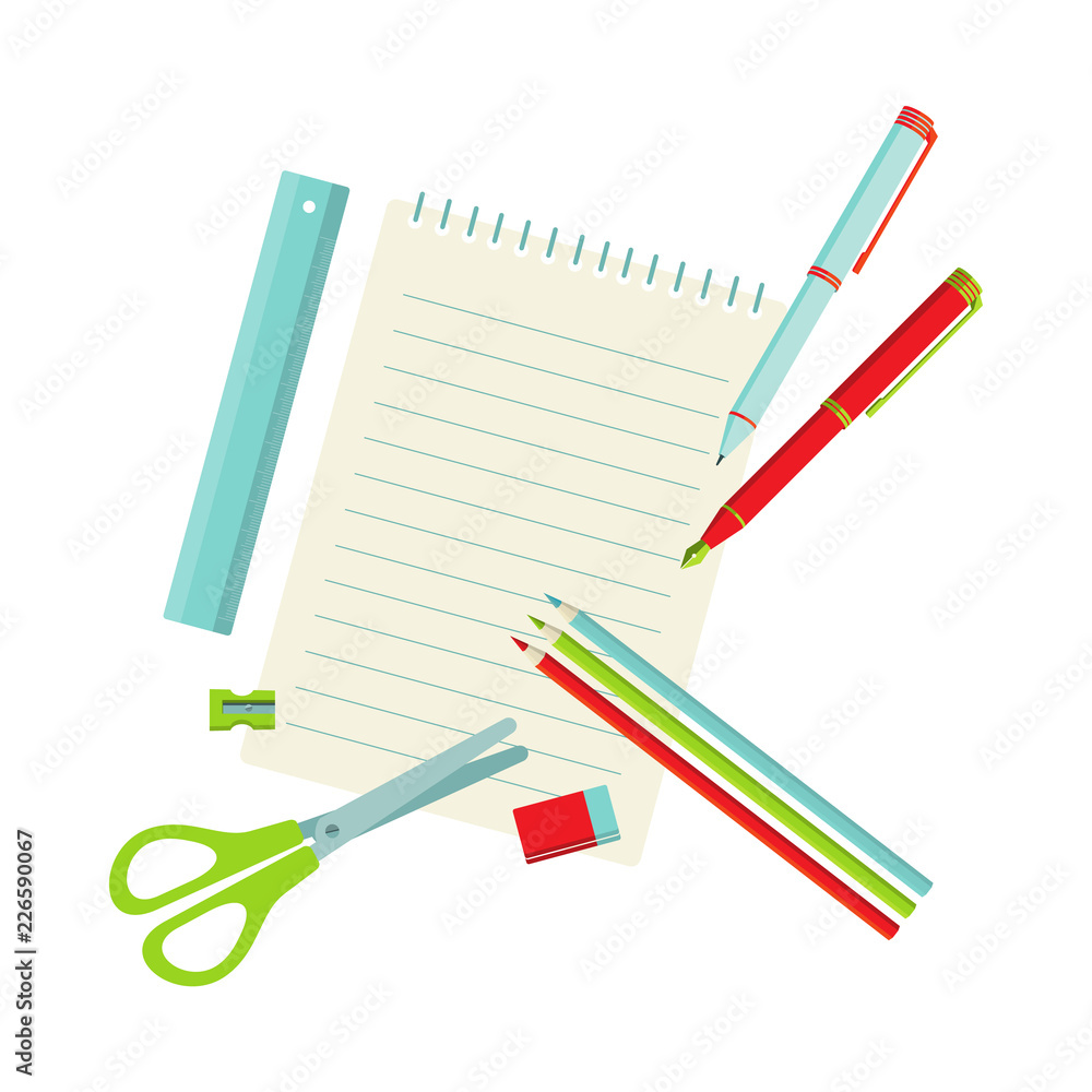 Set of color school tools Set of color school tools