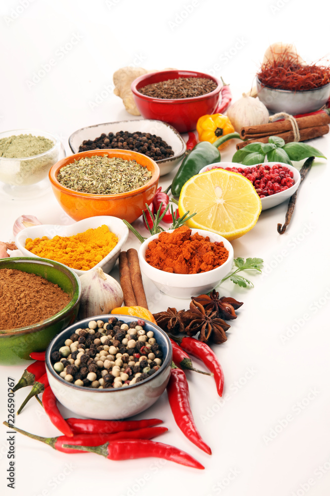 Spices and herbs on table. Food and cuisine ingredients. Spices and herbs on table. Food and cuisine ingredients.