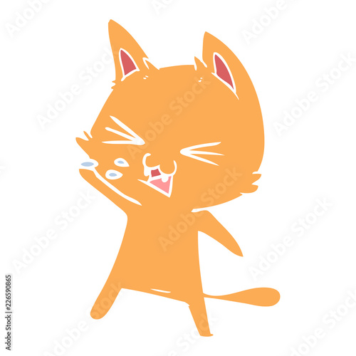 flat color style cartoon cat hissing