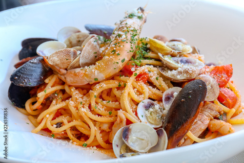 Italian spaghetti with seafood plate