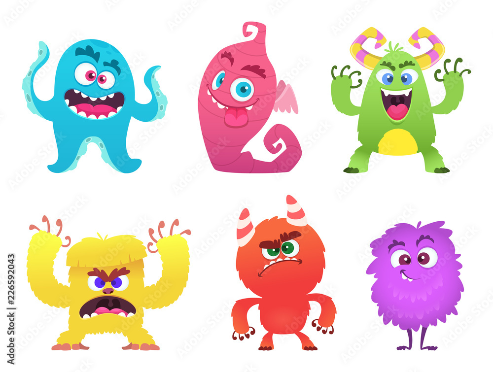 Cartoon monsters. Goblin gremlin troll scary cute faces of colored monsters  vector funny characters. Funny face alien, halloween scary gremlin  illustration Stock Vector | Adobe Stock