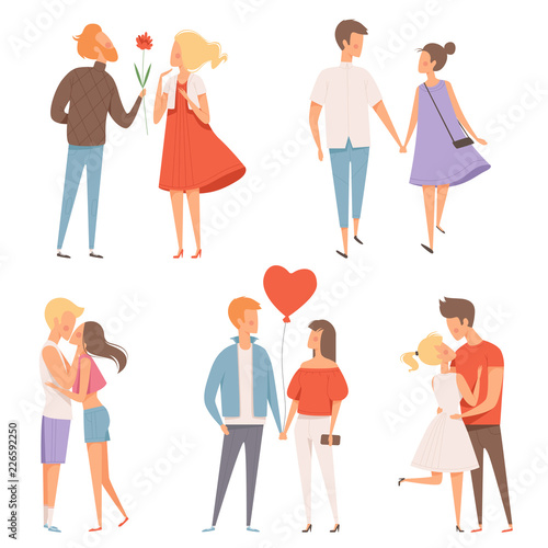 Dating couples. St valentine day 14 february happiness hugging romantic lovers characters vector date concept pictures. Illustration of love dating, man and woman together