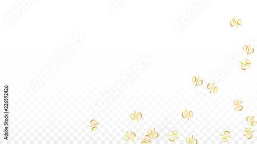Luxury Vector Gold Percentage Sign Confetti on Transparent. Percent Sale Background. Business, Economics Print. Discount Illustration. Promotion Poster. Black Friday Banner. Special offer Template.