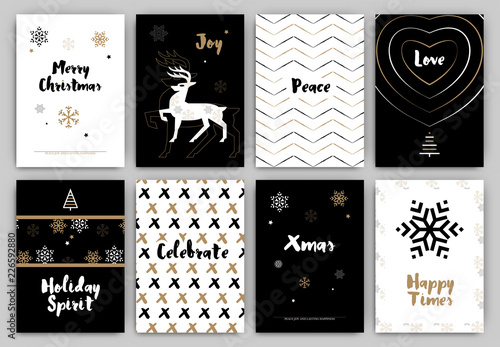 Christmas Design Set - Trendy Holiday Themed Collection ideal for gift tags or print in black white and gold