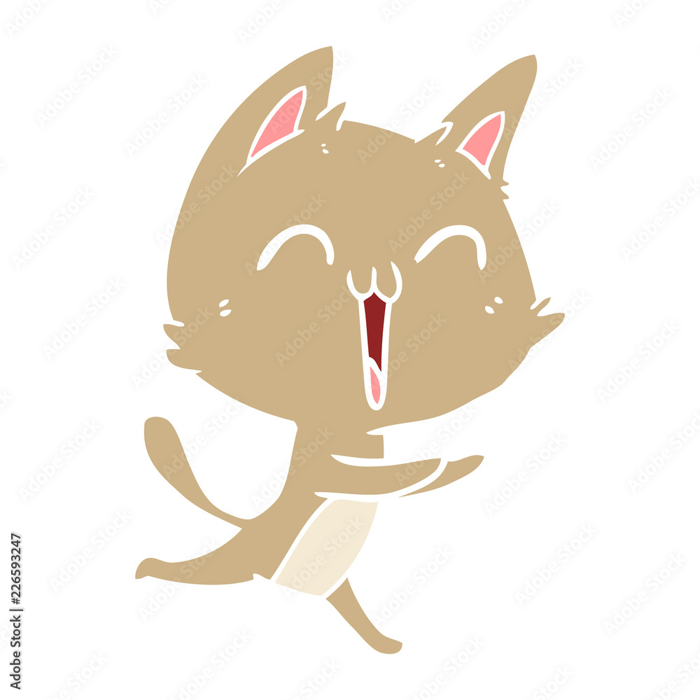 happy flat color style cartoon cat meowing happy flat color style cartoon cat meowing