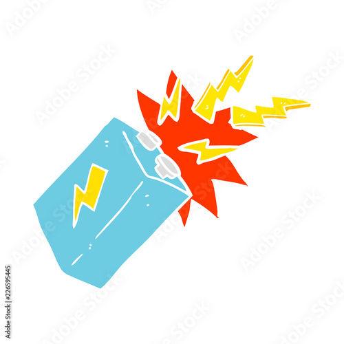 flat color illustration of a cartoon battery sparking