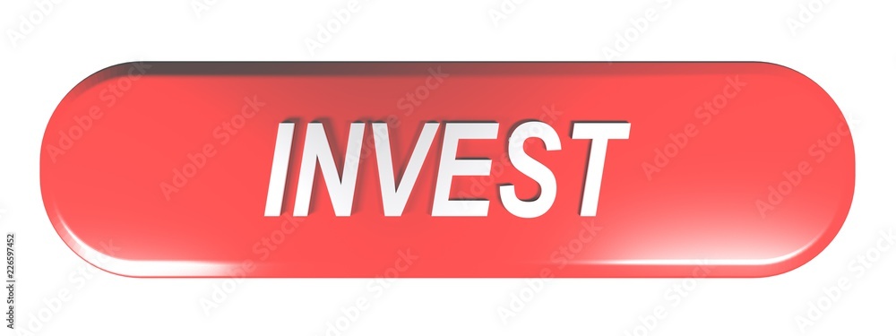 Red rounded rectangle push button INVEST - 3D rendering Red rounded rectangle push button INVEST - 3D rendering