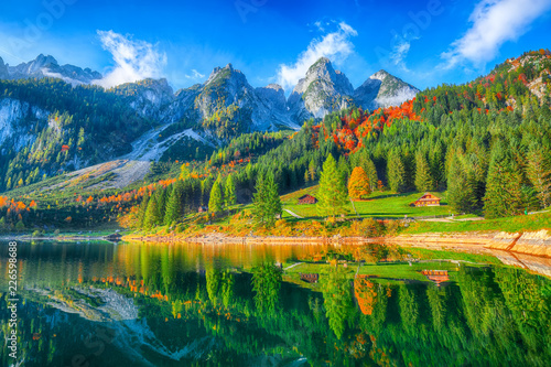 Beautiful view of idyllic colorful autumn scenery in Gosausee lake Austria © pilat666