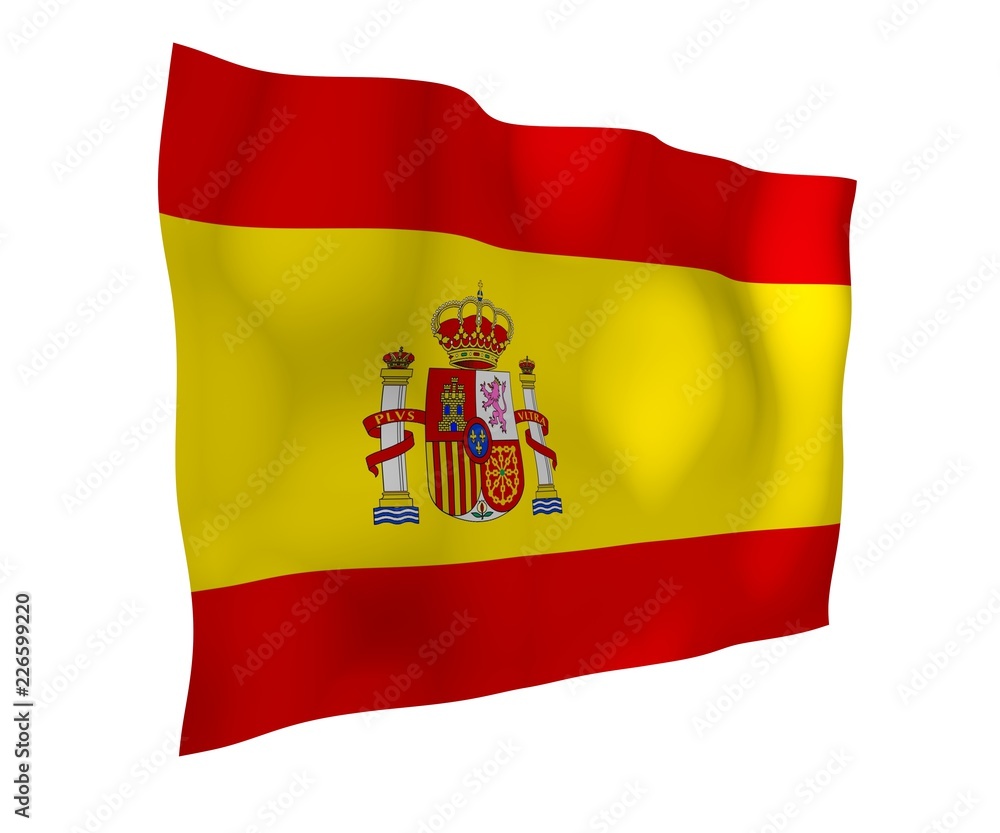 The flag of Spain. Official state symbol of the Kingdom of Spain. Concept: web, sports pages, language courses, travelling, design elements. 3d illustration The flag of Spain. Official state symbol of the Kingdom of Spain. Concept: web, sports pages, language courses, travelling, design elements. 3d illustration