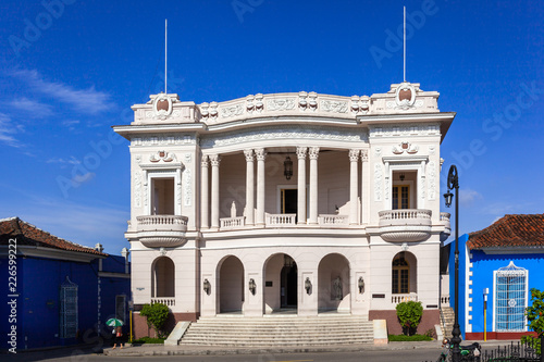 The colonial facade of Rubeen Martinez Villena Library, Sancti Spiritus, Cuba. 