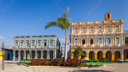 Colonial houses facing Serafin Sanchez Park, Sancti Spiritus, Cuba photo