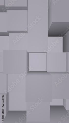 Abstract gray elegant cube geometric background. Chaotically advanced rectangular bars. 3D Rendering, 3D illustration