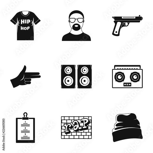 Hip hop icon set. Simple set of 9 hip hop vector icons for web design on white background