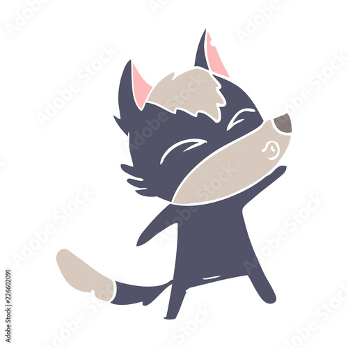 flat color style cartoon wolf pouting