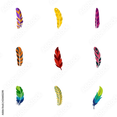 Feather icon set. Flat set of 9 feather vector icons for web design