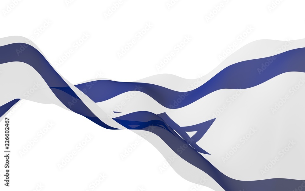 Obraz premium The flag of Israel. State symbol of the State of Israel. A blue Star of David between two horizontal blue stripes on a white field. 3d illustration