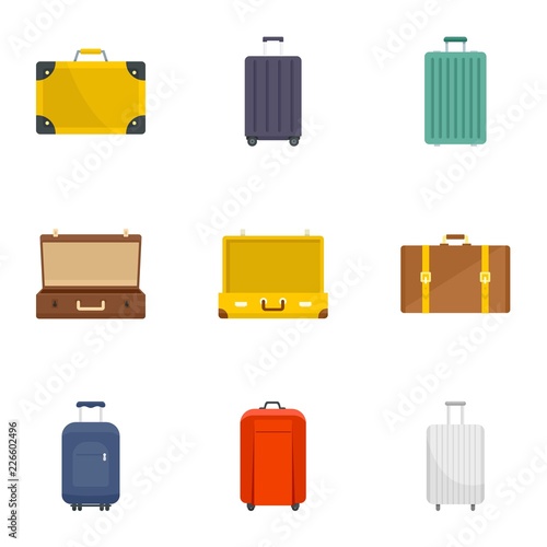Suitcase icon set. Flat set of 9 suitcase vector icons for web design