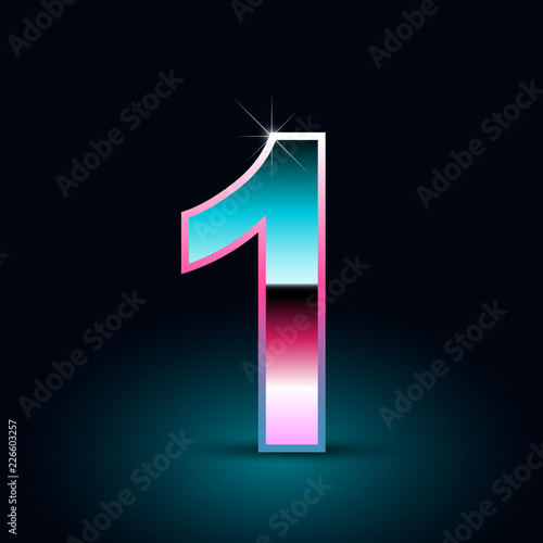 Retro number 0. 80s vector font isolated on black background
