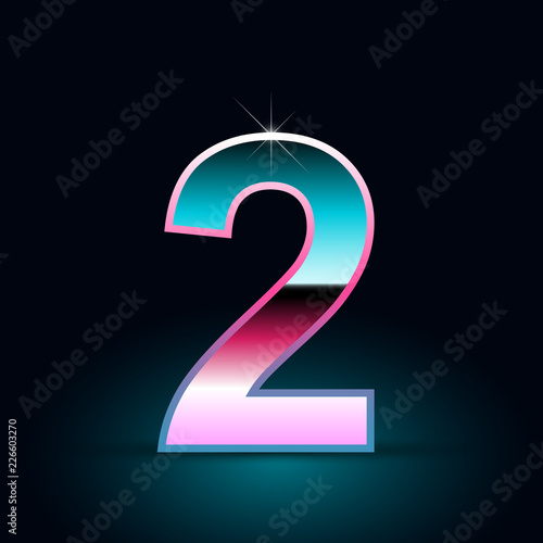Retro number 0. 80s vector font isolated on black background