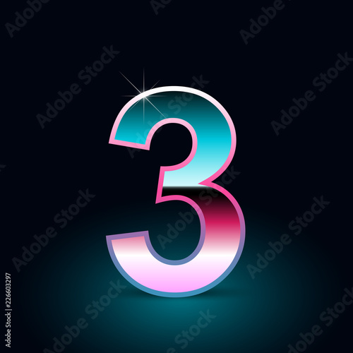 Retro number 0. 80s vector font isolated on black background