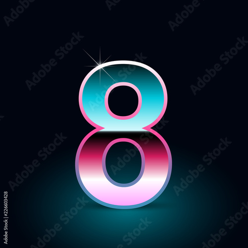 Retro number 0. 80s vector font isolated on black background