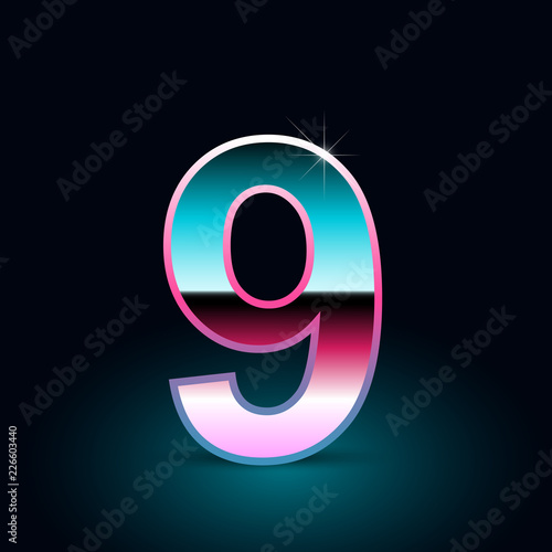 Retro number 0. 80s vector font isolated on black background