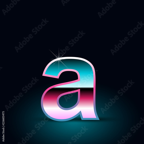 Retro letter A lowercase. 80s vector font isolated on black background
